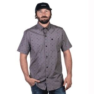 Pladra Men's S/S Printed Outdoor Aloha Shirt Steelhead Flies Fishing Lures MED